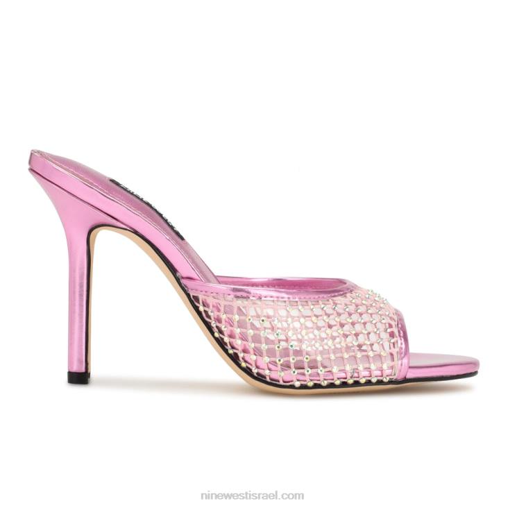 Nine West 24FH1077 סנדלי החלקה עם עקבים Iriep רשת מתכת ורודה