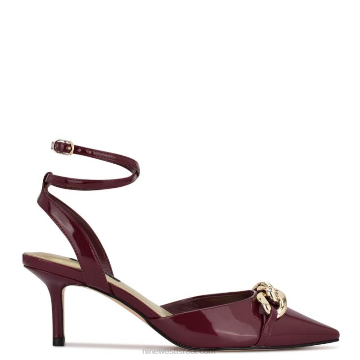 Nine West 24FH1178 משאבות מחודדות של ארניס פטנט אדום כהה