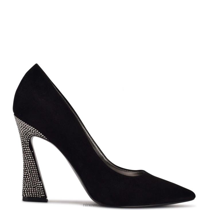Nine West 24FH1478 משאבות trendz מחודדות זמש שחור / ריינסטון