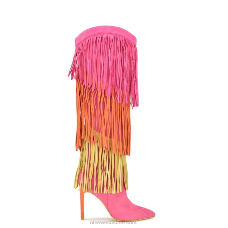 Nine West 24FH1501 מגפיים עם עקבים גדילים זמש ורוד/כתום/צהוב