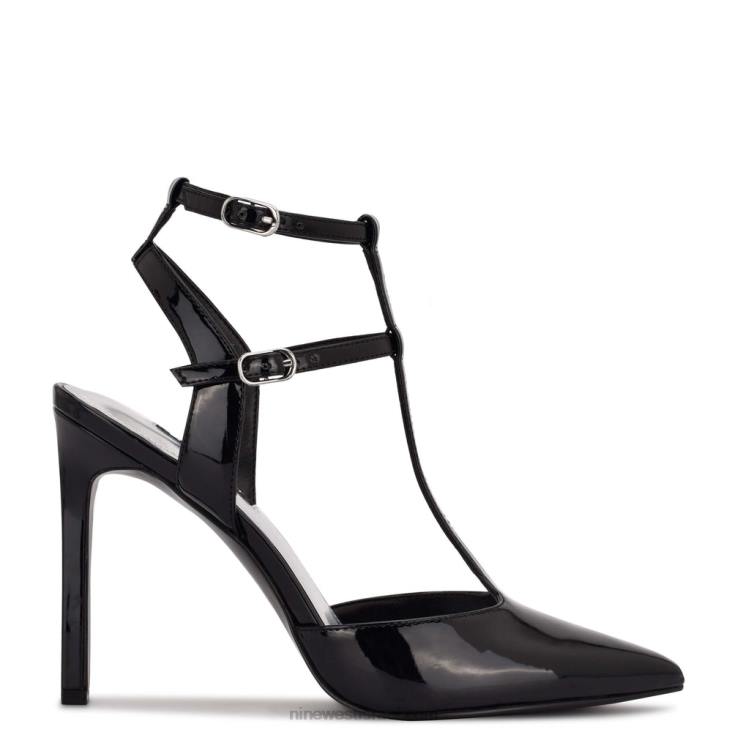 Nine West 24FH1518 משאבת רצועת קרסול של טייס פטנט שחור