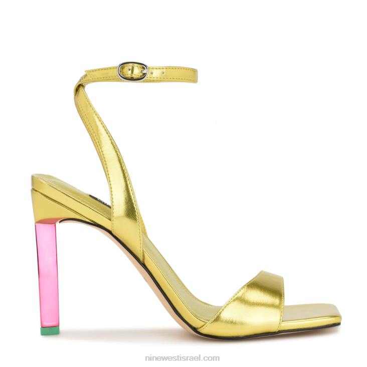 Nine West 24FH1735 סנדלי עקב מאריס צהוב מתכתי