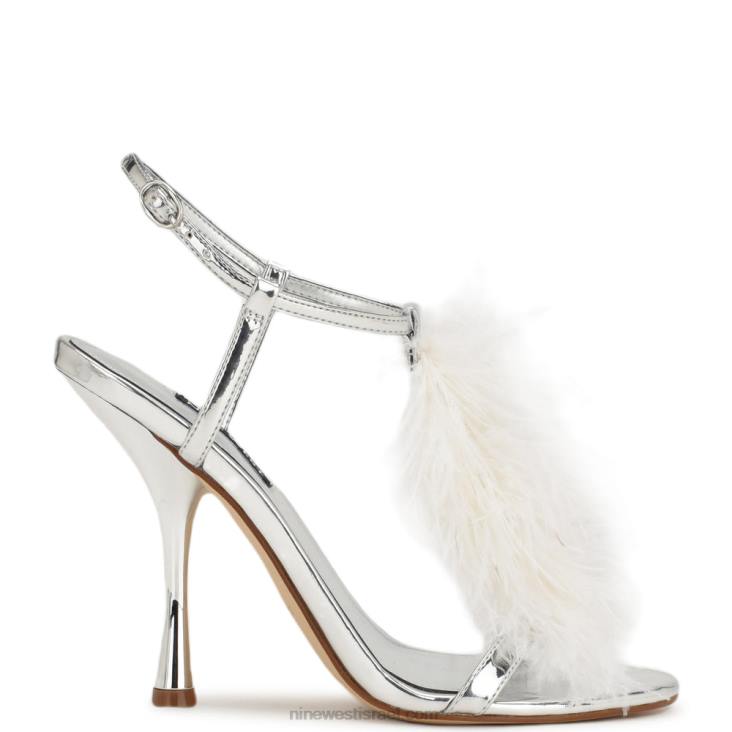 Nine West 24FH1749 מיליון סנדלי עקב רצועת קרסול כסף לבן
