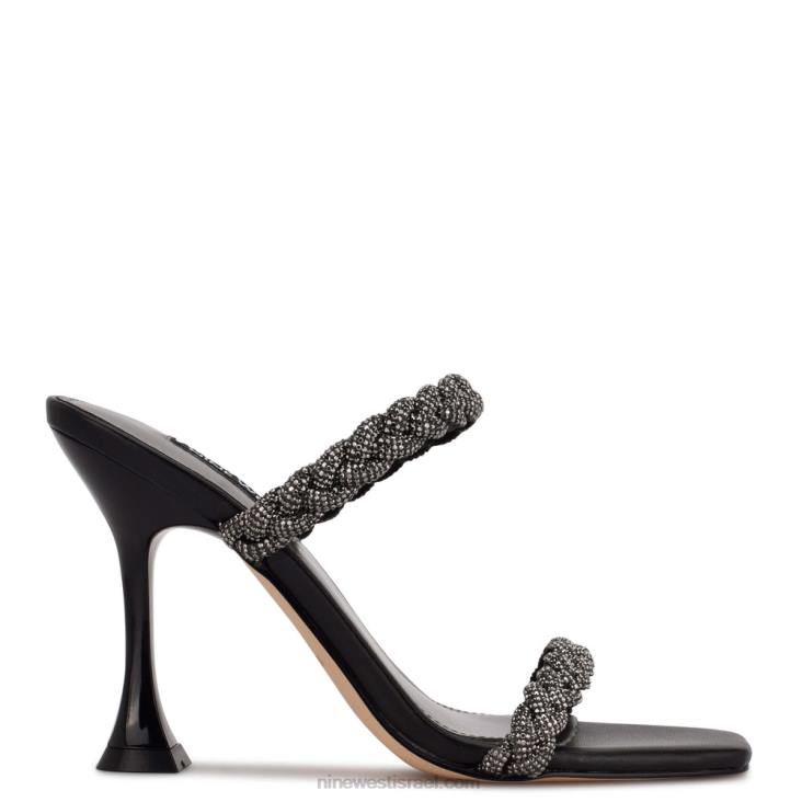 Nine West 24FH1809 סנדלי שקופיות עם עקב עם רוכסן קריסטל שחור