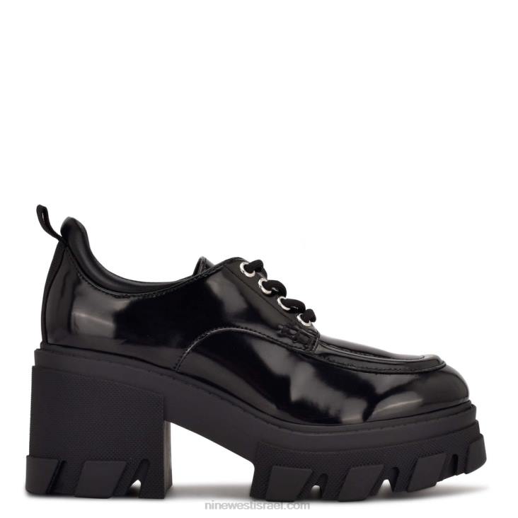 Nine West 24FH2318 סוליית זיז עם עקבים של דניאל אוקספורד פטנט שחור