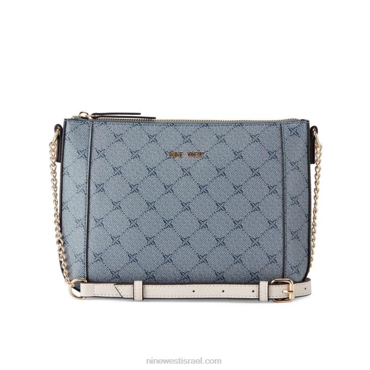 Nine West 24FH2430 רוכסן עליון בזיליקום Crossbody לוגו chambray/חלב