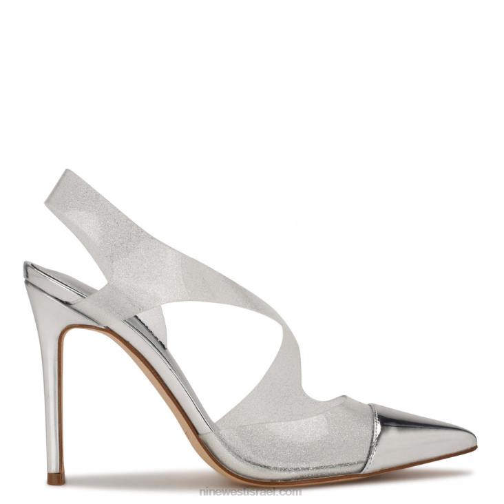 Nine West 24FH1409 משאבות slingback ללא רבב כסף/שקוף