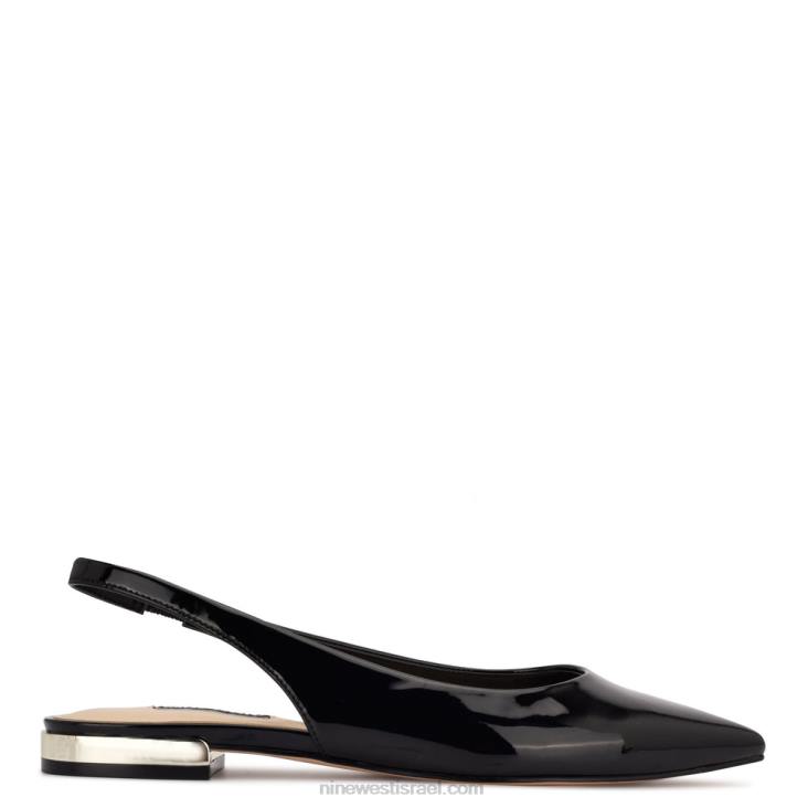 Nine West 24FH2221 lucee slingback שטוחים מחודדים פטנט שחור
